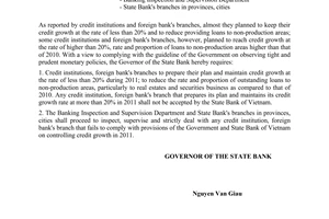 Official Dispatch No. 3976/NHNN-CSTT, On controlling credit activity in 2011