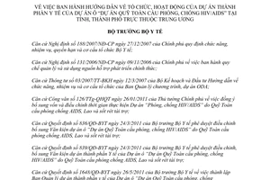 Quyết định 2019/QĐ-BYT năm 2011 thực hiện Dự án Quỹ toàn cầu phòng chống HIV/AIDS
