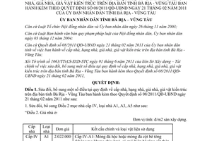 Quyết định 26/2011/QĐ-UBND sửa đổi quy định cấp hạng giá nhà giá vật kiến trúc