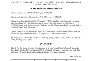 Quyết định 1151/QĐ-UBND 2011 diện tích tưới tiêu cấp nước miễn thu thủy lợi phí Quảng Trị