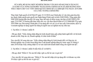 Hướng dẫn 1490/NHCS-TDSV sửa đổi 682/NHCS-TD hướng dẫn vay vốn theo 212/2006/QĐ-TTg