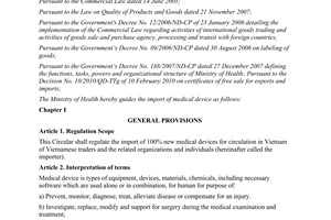 Circular No. 24/2011/TT-BYT guiding the import of medical device