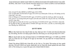Quyết định 14/2011/QĐ-UBND Quy định tạm thời chính sách khuyến khích đào tạo