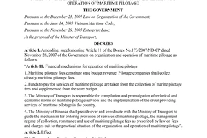 Decree No. 49/2011/ND-CP amending, supplementing article 11 of the Decree No.173