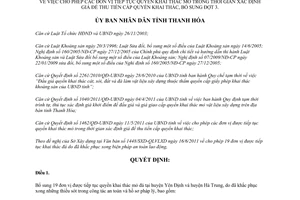 Quyết định 1977/QĐ-UBND 2011 cho phép đơn vị khai thác mỏ thu tiền cấp quyền Thanh Hóa