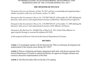 Decision No. 1514/QD-BTC on promulgating Plan on reforming development and mod