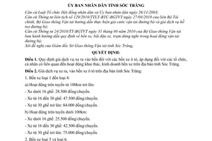 Quyết định 22/2011/QĐ-UBND  giá dịch vụ xe ra, vào bến xe ô tô