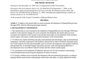 Decision No. 952/QD-TTg approving the master plan on socio-economic development