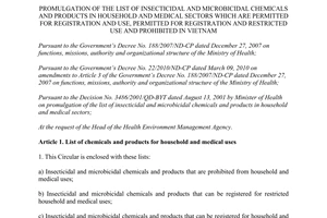 Circular 25/2011/TT-BYT list insecticidal microbicidal chemicals products household medical sectors