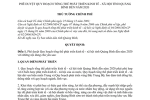 Quyết định 952/QĐ-TTg phê duyệt Quy hoạch tổng thể phát triển kinh tế