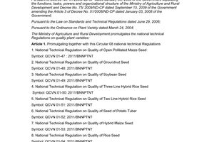 Circular No. 45/2011/TT-BNNPTNT promulgation of national technical regulations