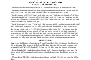 Nghị quyết 18/2011/NQ-HĐND sửa đổi Nghị quyết 66/2006/NQ-HĐND tỉnh Hòa Bình