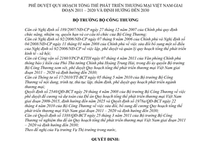 Quyết định 3098/QĐ-BCT phê duyệt Quy hoạch tổng thể phát triển thương mại