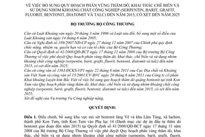 Quyết định 3133/QĐ-BCT bổ sung Quy hoạch phân vùng thăm dò, khai thác