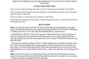 Quyết định 14/2011/QĐ-UBND sửa đổi Tiêu chí phân hạng  doanh nghiệp