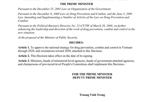 Decision No. 1001/QD-TTg approving the national strategy for drug prevention