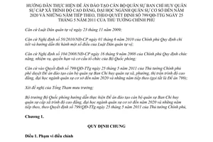 Thông tư 87/2011/TT-BQP hướng dẫn thực hiện Đề án đào tạo cán bộ quân sự Ban Chỉ