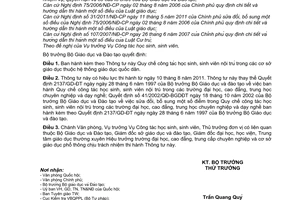 Thông tư 27/2011/TT-BGDĐT Quy chế công tác học sinh, sinh viên nội trú