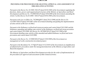 Circular 46/2011/TT-BNNPTNT providing procedures for granting approval assessment of dike-related