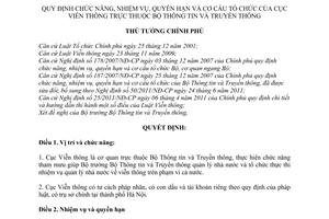 Quyết định 35/2011/QĐ-TTg chức năng, nhiệm vụ, quyền hạn và cơ cấu tổ chức
