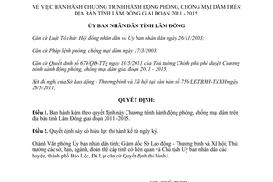 Quyết định 1378/QĐ-UBND năm 2011 Chương trình hành động phòng chống mại dâm Lâm Đồng