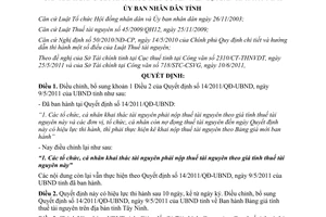 Quyết định 19/2011/QĐ-UBND điều chỉnh Quyết định 14/2011/QĐ-UBND