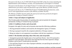 Circular No. 45/2011/TT-BCA guiding the grant of exit and entry permits