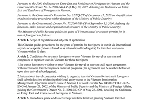 Circular No. 44/2011/TT-BCA guiding the grant of vietnam travel or tourism