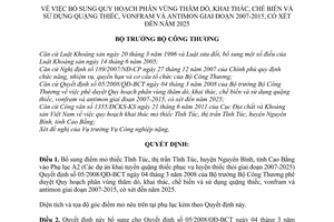 Quyết định 3209/QĐ-BCT bổ sung quy hoạch phân vùng thăm dò, khai thác