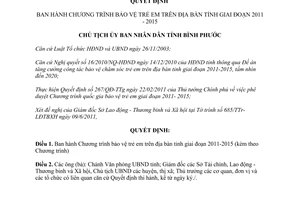 Quyết định 1499/QĐ-UBND năm 2011 chương trình bảo vệ trẻ em Bình Phước