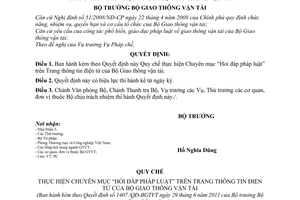 Quyết định 1407/QĐ-BGTVT Quy chế thực hiện Chuyên mục Hỏi đáp pháp luật