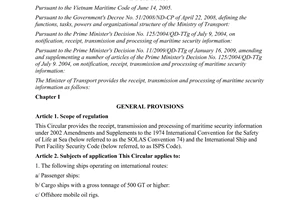 Circular No. 47/2011/TT-BGTVT on receipt, transmission and processing of maritim