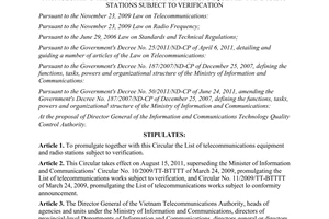 Circular No. 17/2011/TT-BTTTT promulgating the list of telecommunications