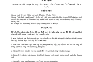 Nghị định 52/2011/NĐ-CP mức trợ cấp, phụ cấp ưu đãi người có công