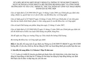 Thông tư 10/2011/TT-BKHCN sửa đổi Thông tư 08/2009/TT-BKHCN