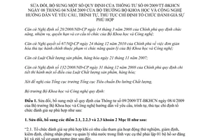 Thông tư 11/2011/TT-BKHCN sửa đổi Thông tư 09/2009/TT-BKHCN