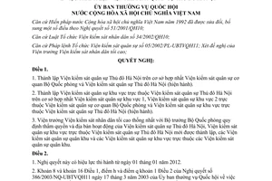 Nghị quyết 1268/2011/UBTVQH12  thành lập Viện Kiểm sát quân sự thủ đô Hà Nội