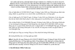 Thông tư 09/2011/TT-BKHCN sửa đổi Thông tư 01/2010/TT-BKHCN