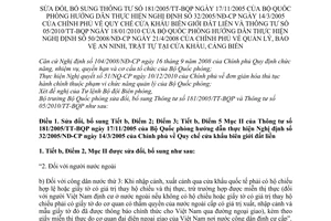 Thông tư 90/2011/TT-BQP sửa đổi Thông tư 181/2005/TT-BQP