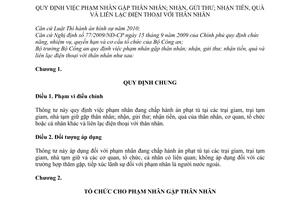 Thông tư 46/2011/TT-BCA phạm nhân gặp thân nhân; nhận, gửi thư