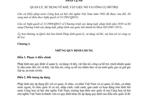 Pháp lệnh 16/2011/UBTVQH12 quản lý sử dụng vũ khí vật liệu nổ công cụ hỗ trợ