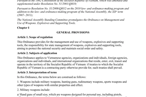 Ordinance No. 16/2011/UBTVQH12 on management and use of weapons, explosives