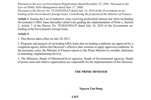 Decision No. 29/2011/QD-TTg on issuing list of industries, lines receiving
