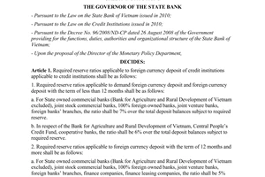 Decision No. 1209/QD-NHNN on the adjustment of required reserve ratio in foreign
