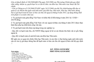 Thông báo 897/TB-KBNN tỷ giá hạch toán ngoại tệ