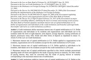 Circular No. 14/2011/TT-NHNN stipulating maximum interest rate of capital