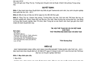 Quyết định 34/QĐ-HTT  Điều lệ giải Taekwondo sinh viên, học sinh