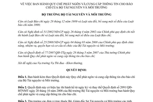 Quyết định 1059/QĐ-BTNMT 2011 Quy chế phát ngôn cung cấp thông tin báo chí