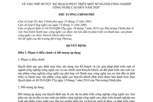 Quyết định 842/QĐ-TTg phê duyệt “Kế hoạch phát triển ngành công nghiệp