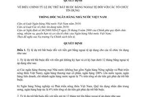 Quyết định 1209/QĐ-NHNN  điều chỉnh tỷ lệ dự trữ bắt buộc bằng ngoại tệ